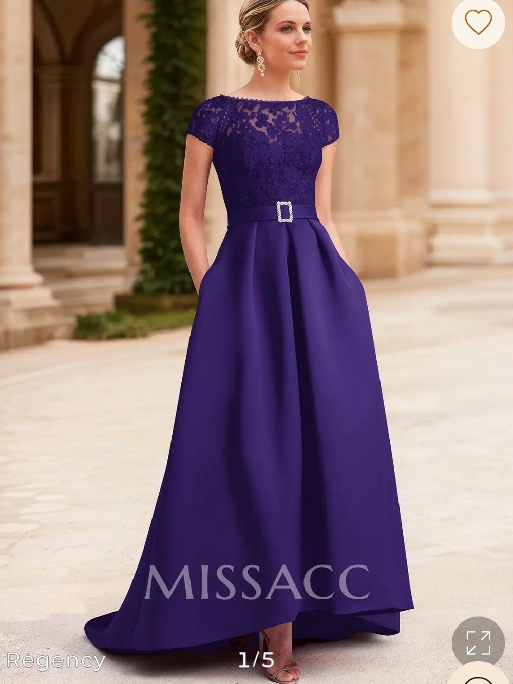 Elegant Purple Lace & Satin Evening Dress with Rhinestone Belt - Picture 3 of 8